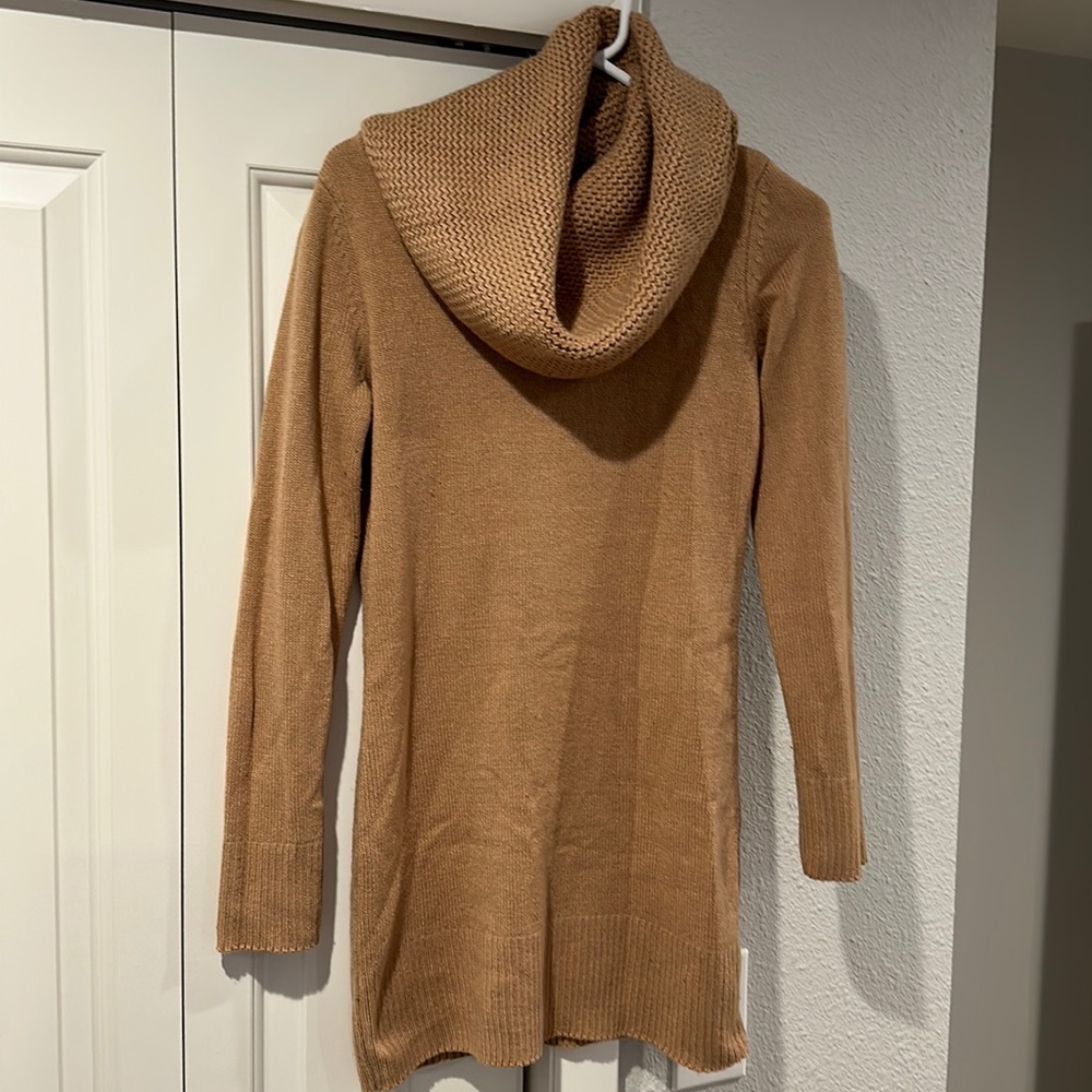 Tan turtleneck sweater dress